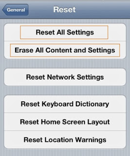 Reset All Settings and Erase All Data