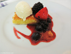 Olive Oil Cake, Macerated Berries, Vanilla Ice Cream