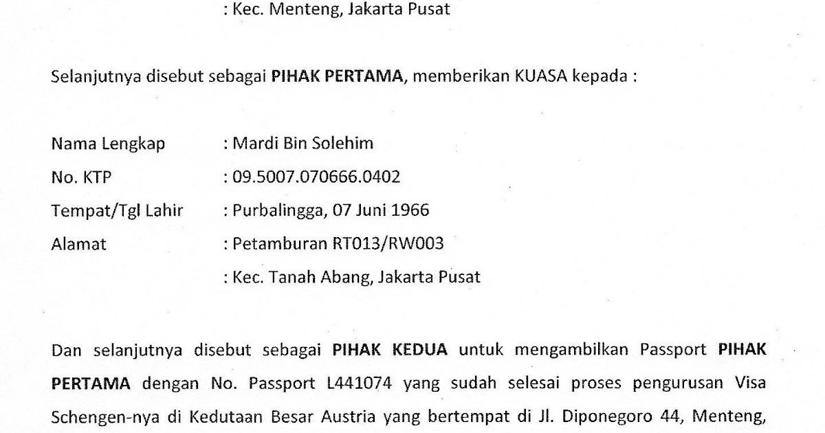 Contoh Surat Kuasa Ambil Barang - Mi Putri