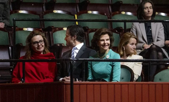 Queen Silvia and Prince Carl Philip visited the Circus in Stockholm to see the ballet Giselle. Dries Van Noten floral scarf