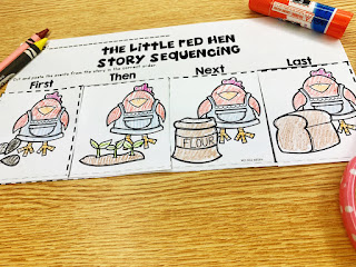 Little Red Hen sequencing activity from my Little Red Hen easy prep sub plans.  Includes a full days worth of common core aligned activities that are perfect for a kindergarten classroom.  Makes for a stress free day out!