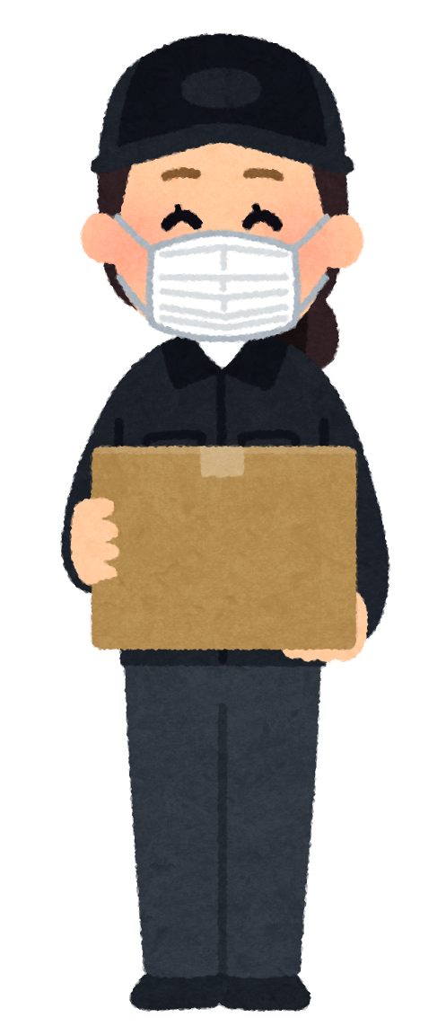 いろいろな色のマスクを付けた配達員のイラスト 女性 かわいいフリー素材集 いらすとや