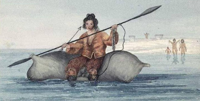 Рисунок садлермиутского человека на надутой моржовой шкуре