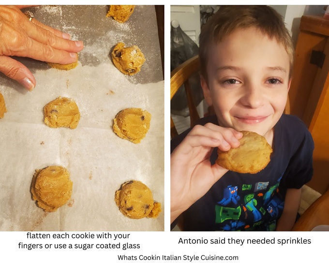 Best Ever Peanut Butter Chocolate Chip Cookies raw peanut butter cookie collage with a young boy named Antonio eating a cookie
