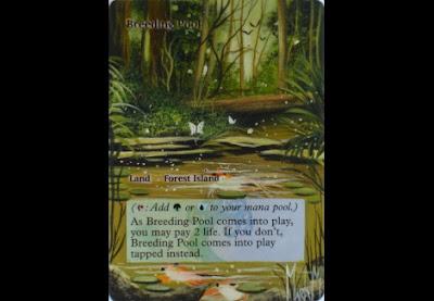 Breeding Pool Magic the Gathering altered art altered shockland Marta Molina