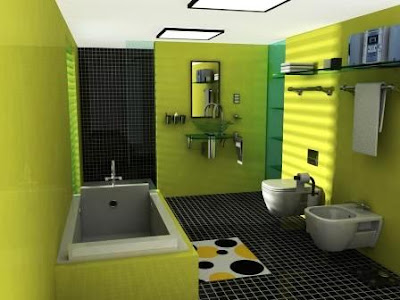 Łazienka w różnych odcieniach zieleni.