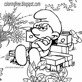 Gloomy Smurfs cartoon character grouchy Smurf coloring book picture of older kids flower doodling