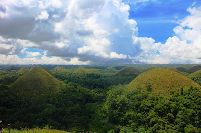 The Chocolate Hills in vivid green colors