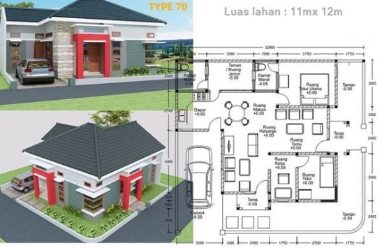  DENAH  RUMAH  MINIMALIS  TYPE  70  MODERN