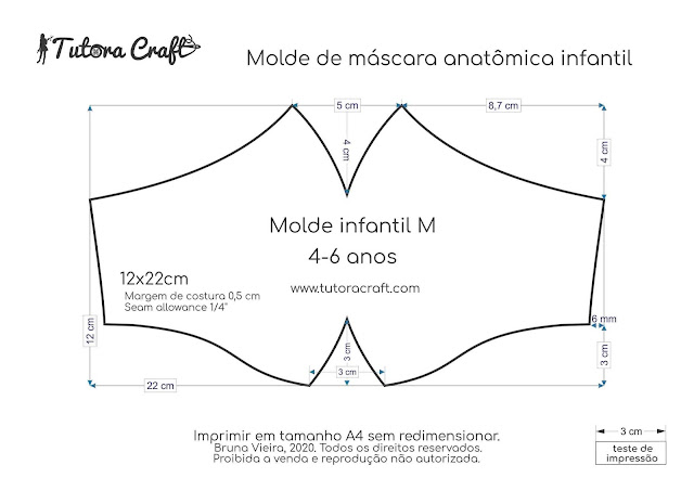 Molde de máscara anatômica infantil tamanho m 4 a 6 anos