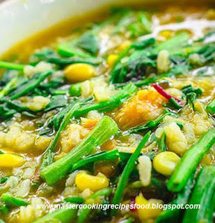 The healthy recipe  of porridge a la Manado or Tinituan, is open to all ages, can be an excellent recipe for dinner or lunch can be one of: the fasting recipes, a vegan recipes or a vegetarian  recipes (using: the version I  of sauce with chili or without chili) and without sauce can be very well a recipe for babies from 6 months up.