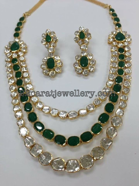 Three Layer Polki Emerald Medium Size Set