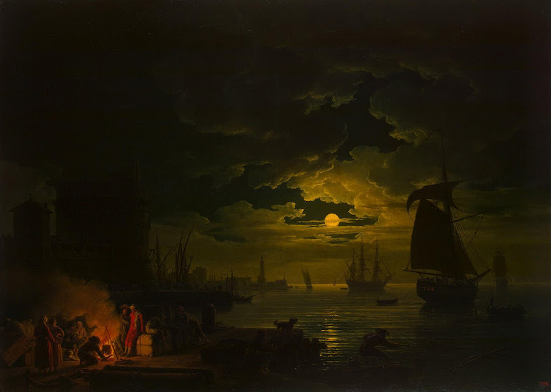 Entrance to the Port of Palermo in the Moonlight by Claude Joseph Vernet - Landscape Paintings from Hermitage Museum