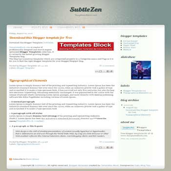 SubtleZen free blogger template converted from wordpress theme to blogger with 2 column blogger template