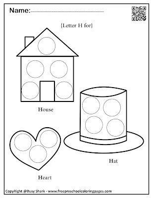 Letter H dot markers free preschool coloring pages ,learn alphabet ABC for toddlers