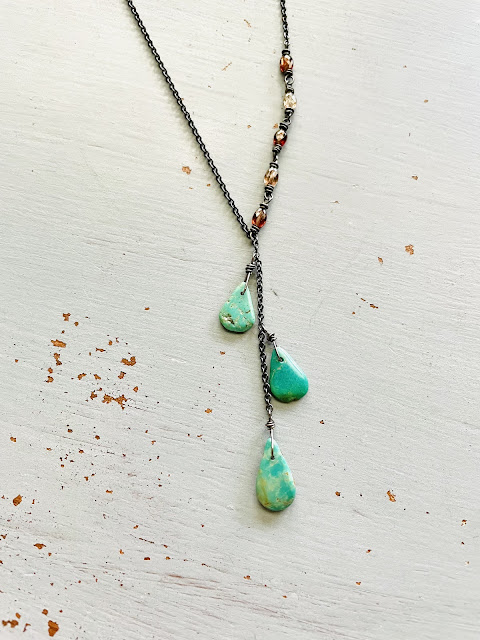 Turquoise lariat style necklace by Peaces of Indigo