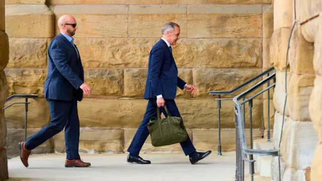 Canadian Prime Minister Mark Carney arrives at his office on Parliament Hill in Ottawa on April 29, 2025. Photo by Geoff Robins/AFP