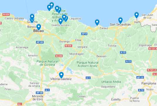 mapa con las visitas del viaje al País Vasco