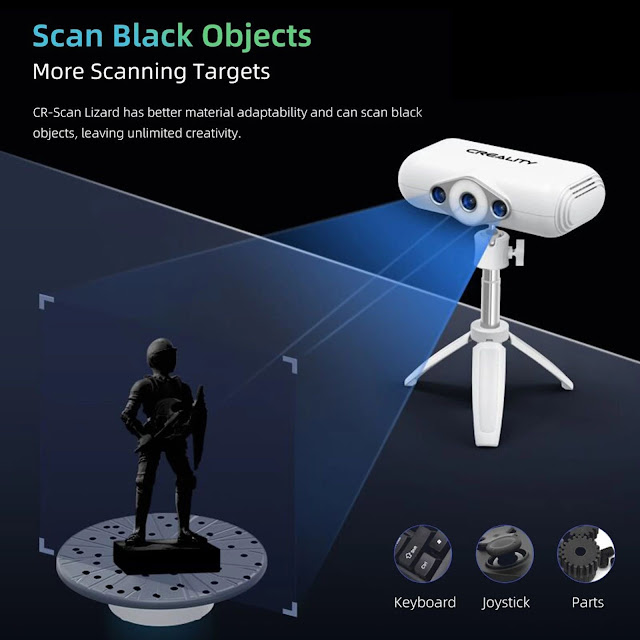 Original Creality CR-Scan Lizard Standard Portable 3D Scanner 3D Modeling Scanner 0.05MM High Precision Support Black Object Color Restoration OBJ/STL Output for 3D Printing Industrial Design Modeling