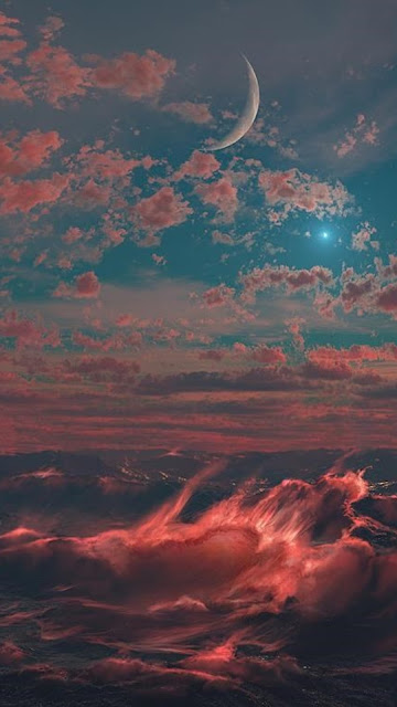 SciFi Planet Sunset Waves Desktop Wallpaper