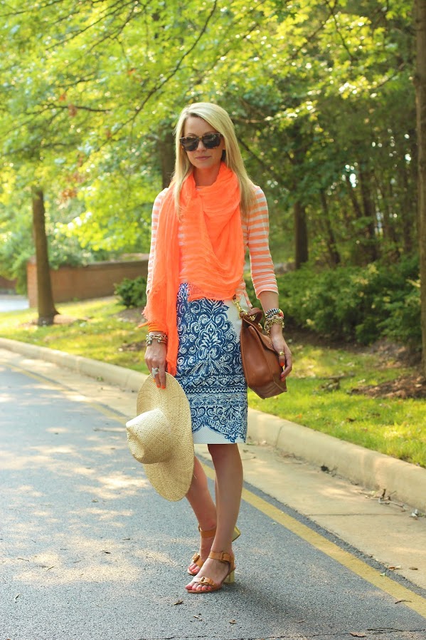atlantic pacific color summer jcrew skirt stripes neon scarf