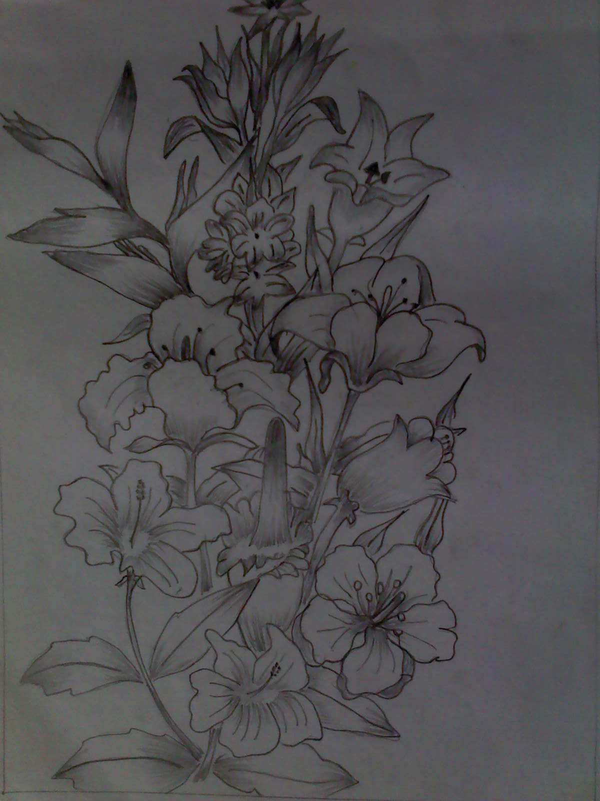 Gambar Sketsa Batik Bunga Mawar