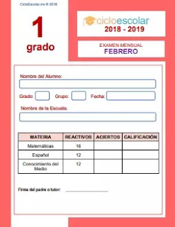 Examen Mensual Primer grado 2018-2019