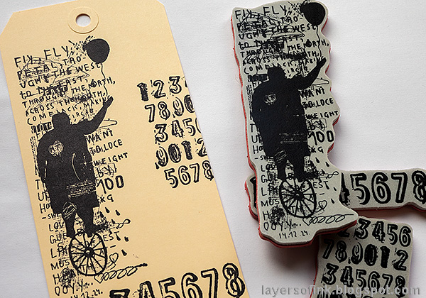 Layers of ink - Ink, stamps and glitter tag tutorial by Anna-Karin Evaldsson. Stamp the Sideshow stamps.