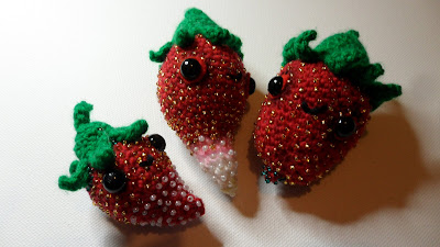  Cute Amigurumi crochet strawberries. Three Juicy Stawberries