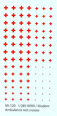 MI-120   Ambulance Markings, similar to the MI-118 sheet but suitable for 1/285th models.