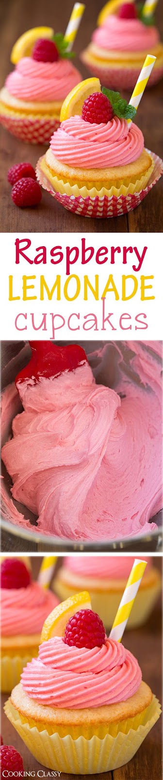 Raspberry Lemonade Cupcakes - fresh lemon cupcakes and fresh raspberry buttercream frosting. Summery deliciousness! Love these!