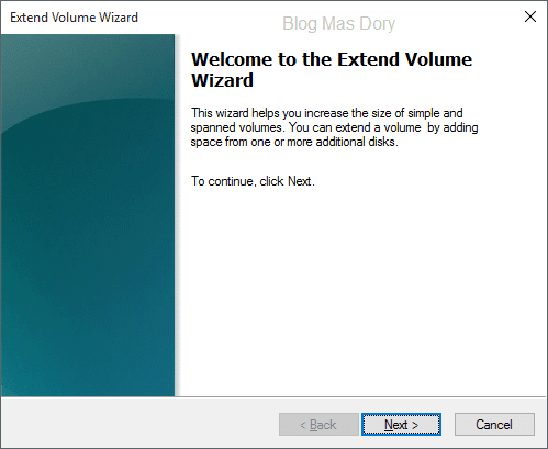 Extend volume wizard, klik next, Blog Mas Dory