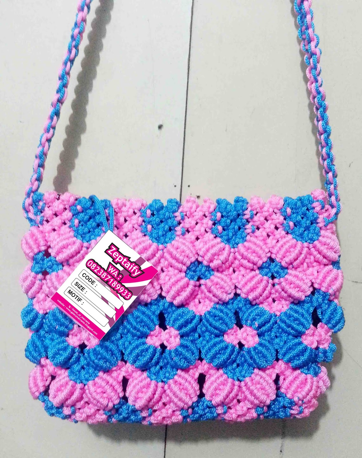  Tas  Tali Kur Motif  Bunga  Kerang Warna Pink Baby Kombinasi 