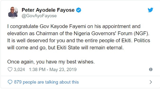 Fayose Congratulates Fayemi On His Emergence As NGF Chairman