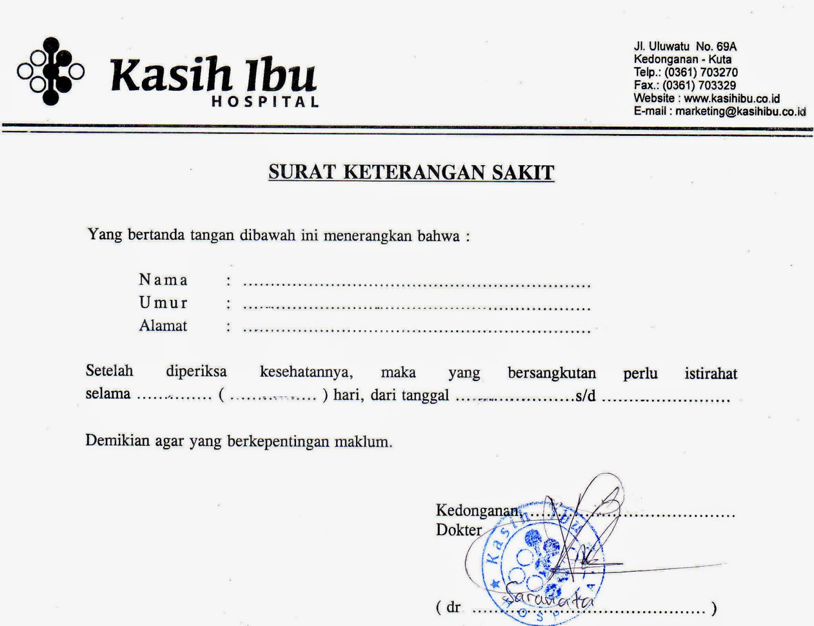 Contoh Surat Dokter Di Bali Contoh Surat