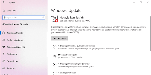 Windows 10 Güncelleme Hata Kodu 0x80070002 Çözümü