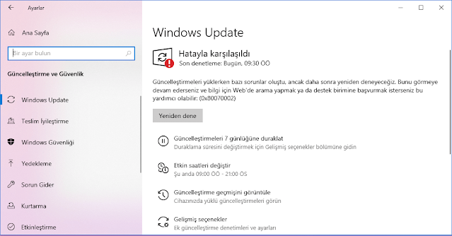 Windows 10 Güncelleme Hata Kodu 0x80070002 Çözümü