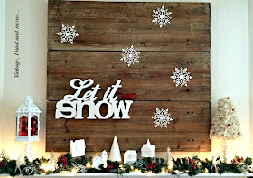 Vintage, Paint and more... mantel decor with snow theme interspersed with pops of red