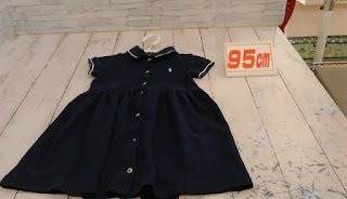 中古品　子供服　９５ｃｍ　ＲＡＬＰＨ　ＬＡＵＲＥＮ　ネイビー　半袖ワンピース　５５０円