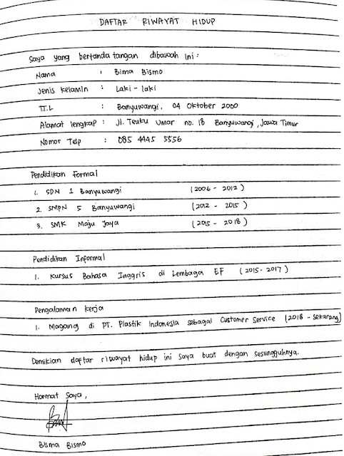 Daftar Riwayat Hidup Tulis Tangan