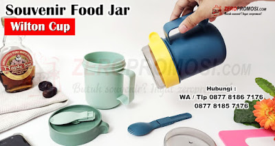 Souvenir Eksklusif Wilton Food Jar Cup Mug Plastic, Lunchbox jarmakan, Termos Bubur Sup Kopi The, Soup Cup Food Jar Container Food Flasks, Mug Plastik 500 ML Dengan Sendok Food Jar BPA Free CHI-WILTON-CUP