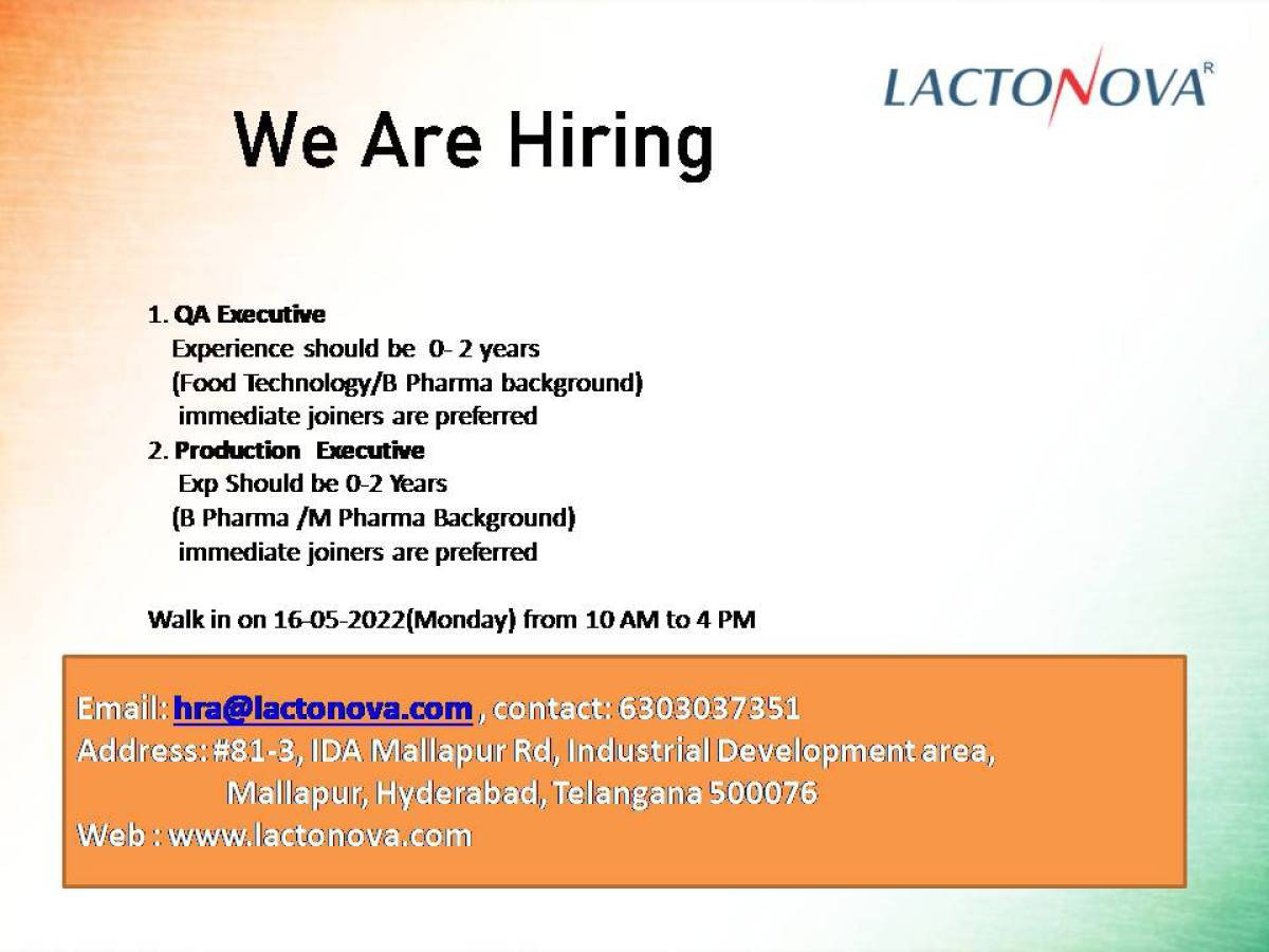 Job Availables,Lactonova Job Vacancy For B.Pharm/ M.Pharm- Freshers/ Experienced