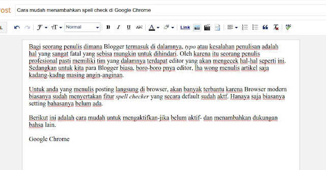 Cara aktifkan spell check blogger/blogspot di Chrome