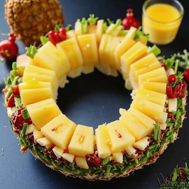 Выложите сверху кусочки ананасов.