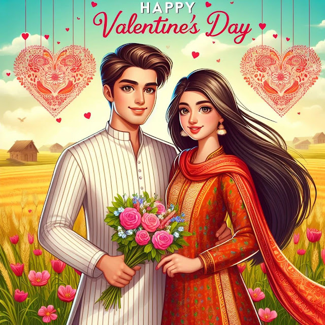 Romantic Valentine's Day in a Village Field - Traditional Attire and Love