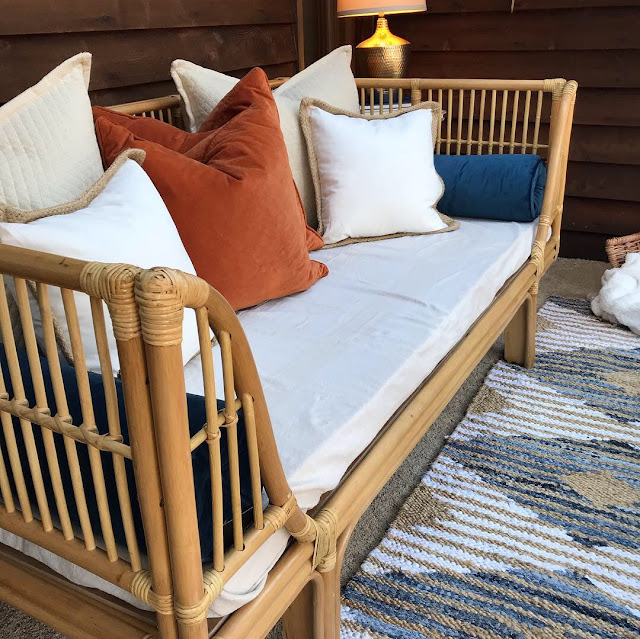 World Market rattan daybed sun porch makeover spain hill farm