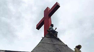 A cross is shown on the roof of a Protestant church in China's Zhejiang province in a file photo.