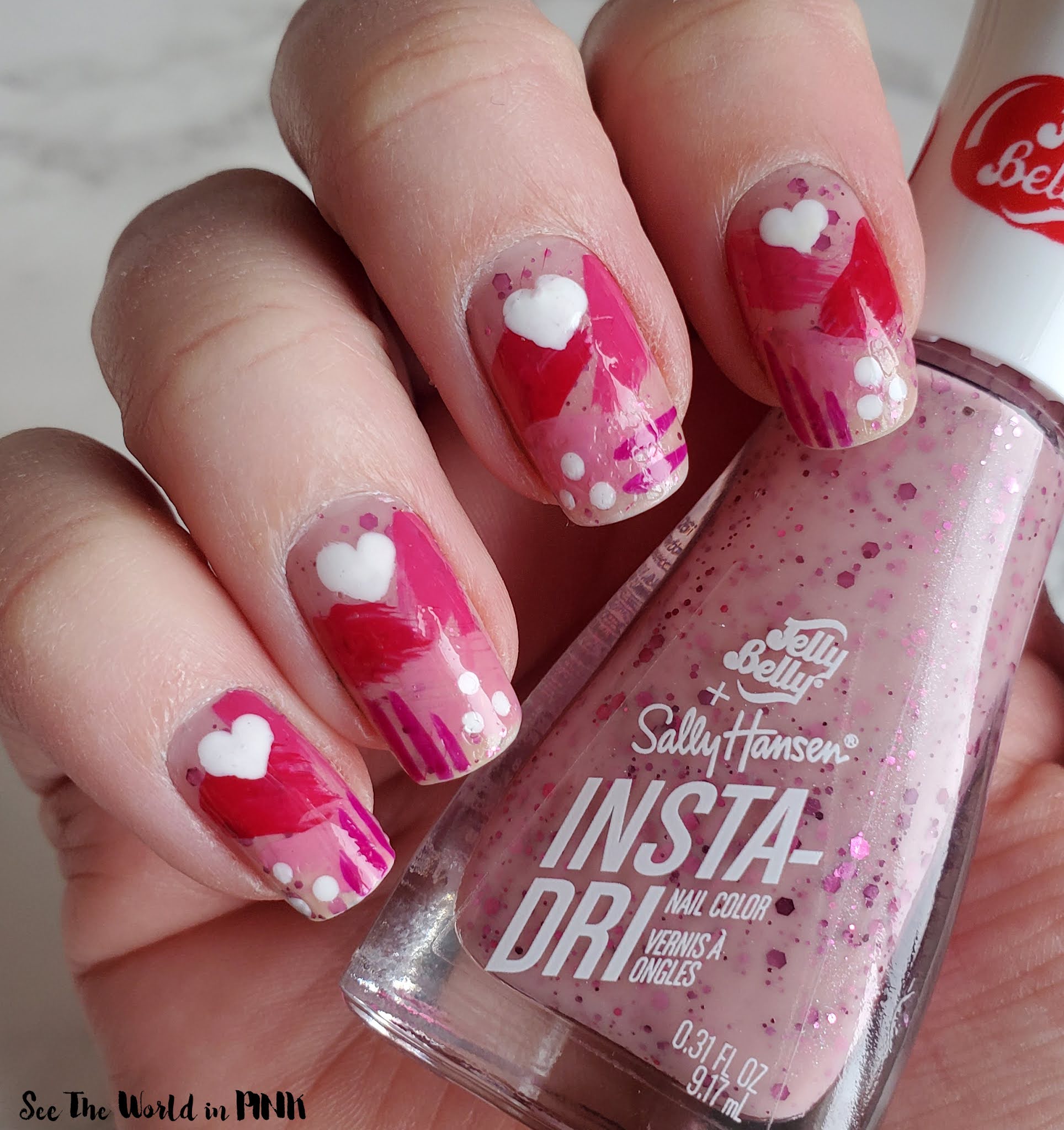 Manicure Monday - Abstract Pink Heart Nails