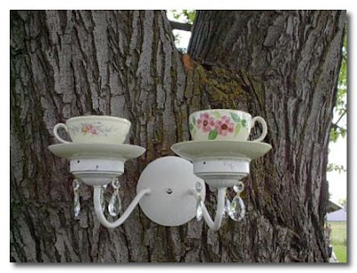 bird feeder made from teacups