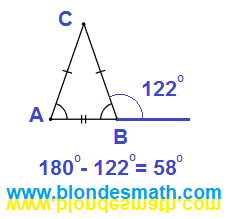 Внешний угол при вершине. Равнобедренный треугольник. Решение задачи про внешний угол треугольника. Математика для блондинок.